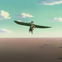 a soldier jumping off of an airship, during a war in a desert