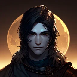 God, Moon King, Male, silver skin, portrait, max detail, hd, dark hair, dark souls style, detailed eyes, eye color blue