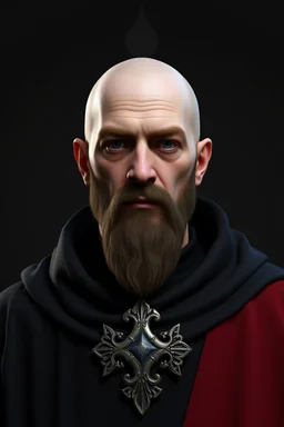 russian monk for a horror , 3d model for a videogame, template, full-length, front face, model, 3d, crest on the neck