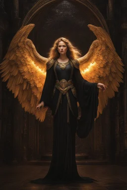 Dark angel , detailed full-color, hd photography, fantasy by john stephens, galen rowell, david muench, james mccarthy, hirō isono, magical, detailed, gloss, hyperrealism, beautiful, radiant, colorful, golden hour, serene, cosmic, vapor, mysterious, ethereal, vibrant, flickering light black
