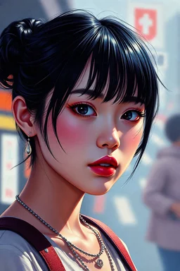 Fine Art Portrait by Ilya Kuvshinov, Pointillism, Detailed Character Illustrations, pattern-based painting, depictions of urban life, richly detailed genre paintings, Trending on artstation, Trending on MidJourney, Award Winning, Timeless art work, Masterpiece, Genius, Worldclass, Extra ordinary, Aesthetic, Beautiful, Stunning, Brilliant, cinematic, Dynamic, Cinematic lighting, inspirational, 4K resolution, 8K resolution, Artstation HD, Artstation HQ, Vivid, Vibrant, Ultra detailed, Octane rende