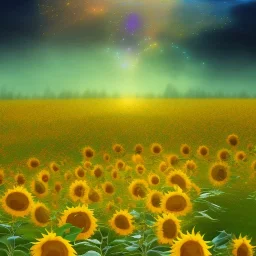 sunflower,fractal landscape with glitter, volumetric fog, rays, lazers, god ray, spot lights