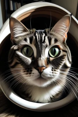 cat inside a cat eye and cat is standing on his hands