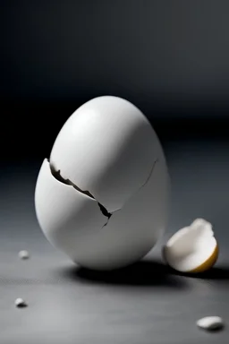 white egg character broken in half on the ground,