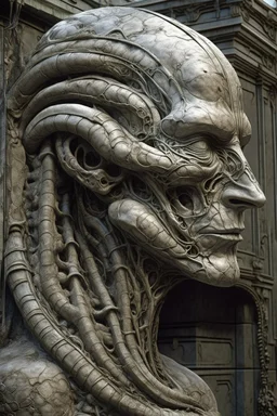 sculpture of a man and a snake , Multiple faces . decayed and rotting with grotesque proportions and imagery. abstract grotesqueries, detailed texture, surreal horror, biomechanical design, by hr giger and beksinski