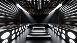a 3d fractal stage structre made of metallic color 3d structures, pertty artistc background,dynamic lights