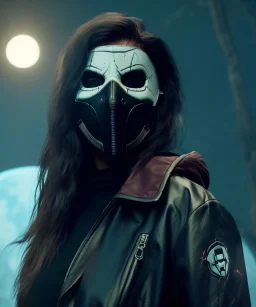 A badass Sofia Buttela wearing a scream mask, atmospheric, realistic, unreal engine, cinematic lighting, octane render.