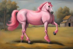 a pink horse like a 19th painting