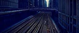 isometric cinematography, highrise subway tracks in downtown chicago, photorealistic satallite photo, muted colors, awardwinning perspective --ar 21:9 --style raw