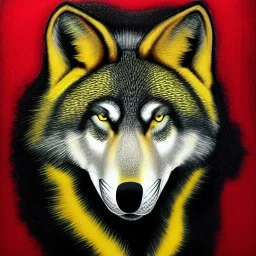 Black red and yellow wolf