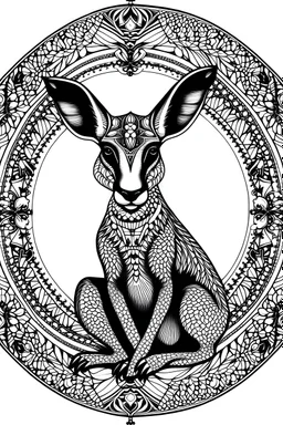 mandala kangaroo : black and white with white background.