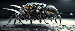 housefly f16 hybrid biomechanical surrealism national geographic style digtital photograph, 8k 3d, high detail, meticulous, photorealisic, vray, unrealengine. retrofuturistic, black and silver in color with all glass resembling compound eyes