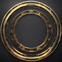 create me a thin round laurel golden rim. not real laurels. but mechanical futuristic technology laurels. background should be #000000 black. no face should be visible. its just the rim. the middle should be empty.