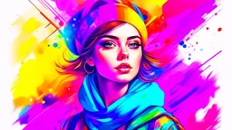 Quirky fashion portrait illustration in vibrant watercolor style, Portrait of a beautiful young woman surrounded by vibrant colors and airy lighting in this stunning fashion illustration featuring quirky watercolor brushstrokes, Surreal, textured, 3D, 8K, best quality, fine rendering, high detail, hyperrealism, high resolution, high definition, multi-layered, extreme focus, hyper sharp, hyperfocus,