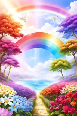 rainbow, colors, very beautiful, ,flowers garden,paradisiac angels