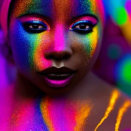 full body shot, masterpiece, best quality, family of three, dark skinned, sparkling eyes, fluorescent skin, colorful makeup, afro, highly detailed body, afrofuturism, scifi, sun light, 4K, RAW, depth of field, high contrast, realistic details, 24mm