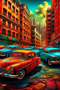Dream city, color, strange cars,