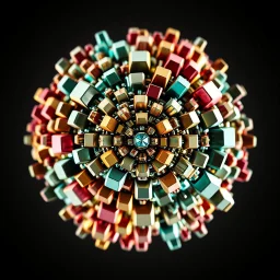 a mandelbulb 3d fractal made of metallic random color cubes