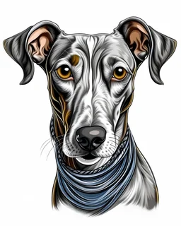 Clean white background, print ready t-shirt design, illustration a cute single brindle greyhound head, cute funny face, sticker, professional vector, high detail, ultra hd, realistic, vivid colors, highly detailed , 8k , by xanuth