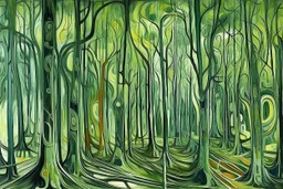 A green cybernetic forest painted by Edvard Munch
