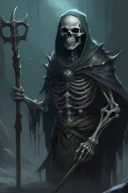 A necromancer with a spear in his chest