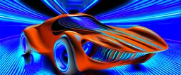 award winning car and driver photograph of a futuristic station wagon designed by only one vehicle per image painted metallic orange traveling at a high rate of speed, jet intake off of front center of vehicle and jet exhaust out the rear with bright blue flame, bilaterally symetrical, more a high speed road vehicle