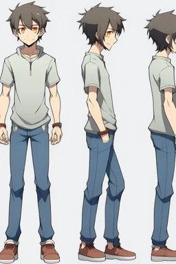 Anime man side character with plastic hands and legs , medium muscles, aged 27