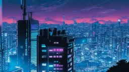 Clear Focus, High resolution, Cyberpunk skyline, comic style