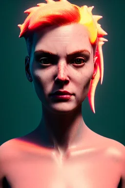 Fashion Portrait, tank girl, make up, natural busty, retro futuristic style, glow eyes, cinematic, Ultra realistic, wide angle view, soft color, highly detailed, unreal engine 5, ray tracing, RTX, lumen lighting, ultra detail, volumetric lighting, 3d, finely drawn, high definition.