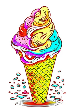 DRAW TO COLORING OF ICE CREAM, CARTOON STYLE, LOW DETAILS, THICK LINES, NO SHADING, NO COLOR