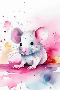 A pink sparkling wash of watercolor, with a cute mouse