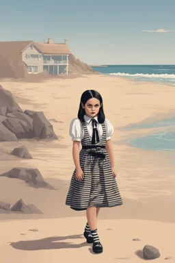 Wednesday Addams on the beach in California