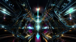 a 3d fractal stage structre made of metallic color 3d structures, pertty artistc background,dynamic lights