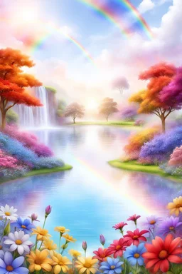 fantastic,Beautiful garden, flowers,rainbows