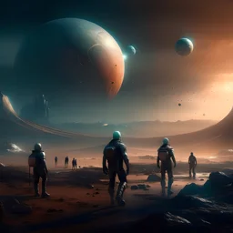 People living in a new planet, cinematic photo