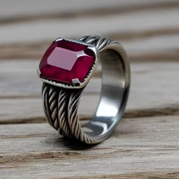 ruby signet ring with braided tungsten and titanium, nordic ring, viking ring, engraved carved band, brushed steel, men's jewellery