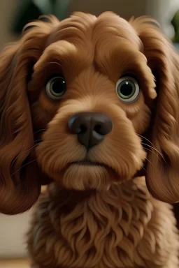 Disney ad for a cute dog named buddy who is a cockapoo and has long ears and is golden brown in ccolour