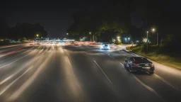 Night, cars on the road, shutter speed 1.6 seconds