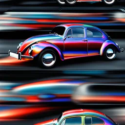 a high definition screen shot of a jet-fighter vw-beetle, retrofuturistic, phototrealism, in flight, one subject,