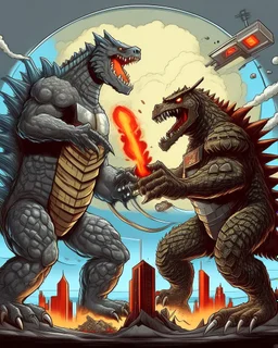 Godzilla fighting vs robot kong