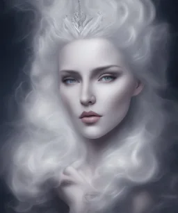 portrait borders ice white Princess with white hair, a crown