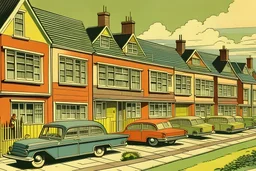 lav en farverig illustration af Hvordan opvarmede man boliger i 1950'erne og fremad i Danmark