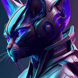 Hombre antropomórfico orejas de gato obra de arte traje futurista hiperdetallado fantástico nítido cuerpo completo arte gráfica digital colores complementarios 8k