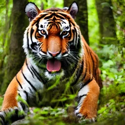 8k photo realistic cinematic potrait of tiger in beautiful rain forest inside view photo shot