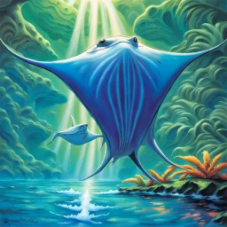 fantasy 90's tcg art of shiny manta ray