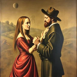 Monalisa tangoing whit Rembrandt the greate painter