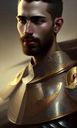 An Arab knight man , head and shoulders portrait, 8k resolution concept art portrait by Greg Rutkowski, Artgerm, WLOP, Alphonse Mucha dynamic lighting hyperdetailed intricately detailed