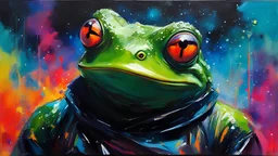 acrylic illustration, acrylic paint, oily sketch, martius_nebula infamous meme frog man, by [Iryna Yermolova | Conor Harrington]