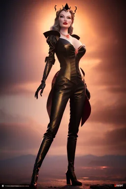 Veronica Lake as evil queen in black leather, leather, busty, cleavage, angry, stern look. character design by cory loftis, fenghua zhong, ryohei hase, ismail inceoglu and ruan jia. unreal engine 5, artistic lighting, highly detailed, photorealistic, fantasy