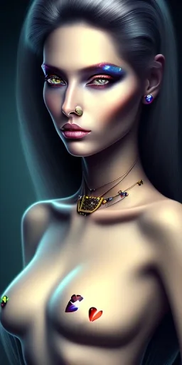 portrait lady borg big bobs long black hairs short no top hearts